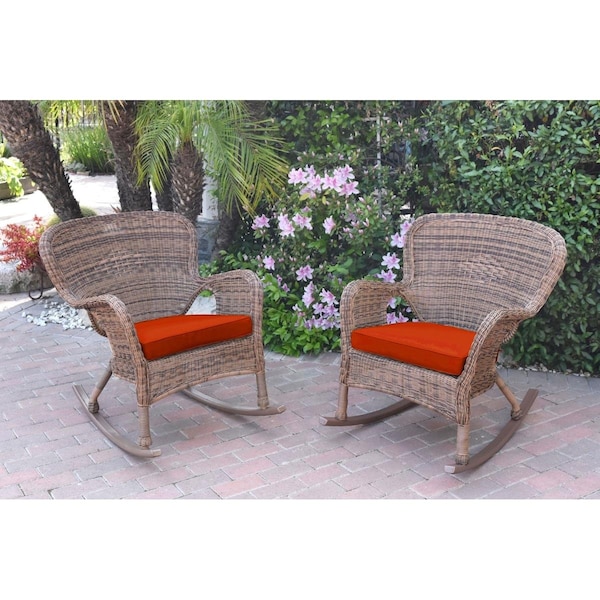 Jeco W00212-R-2-FS018 Windsor Honey Resin Wicker Rocker Chair with Red Cushion, 2PK W00212-R_2-FS018 - main